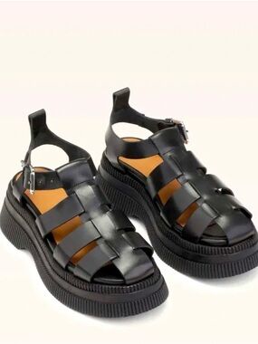 Ganni Black Leather Platform Sandals